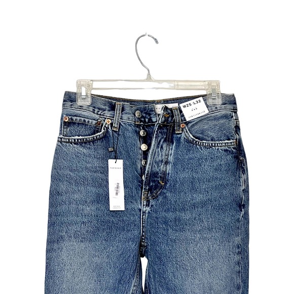 NWT Topshop Mid Rise Loose Fit Dad jeans Blue Washed Womens Size 2 - Picture 3 of 8